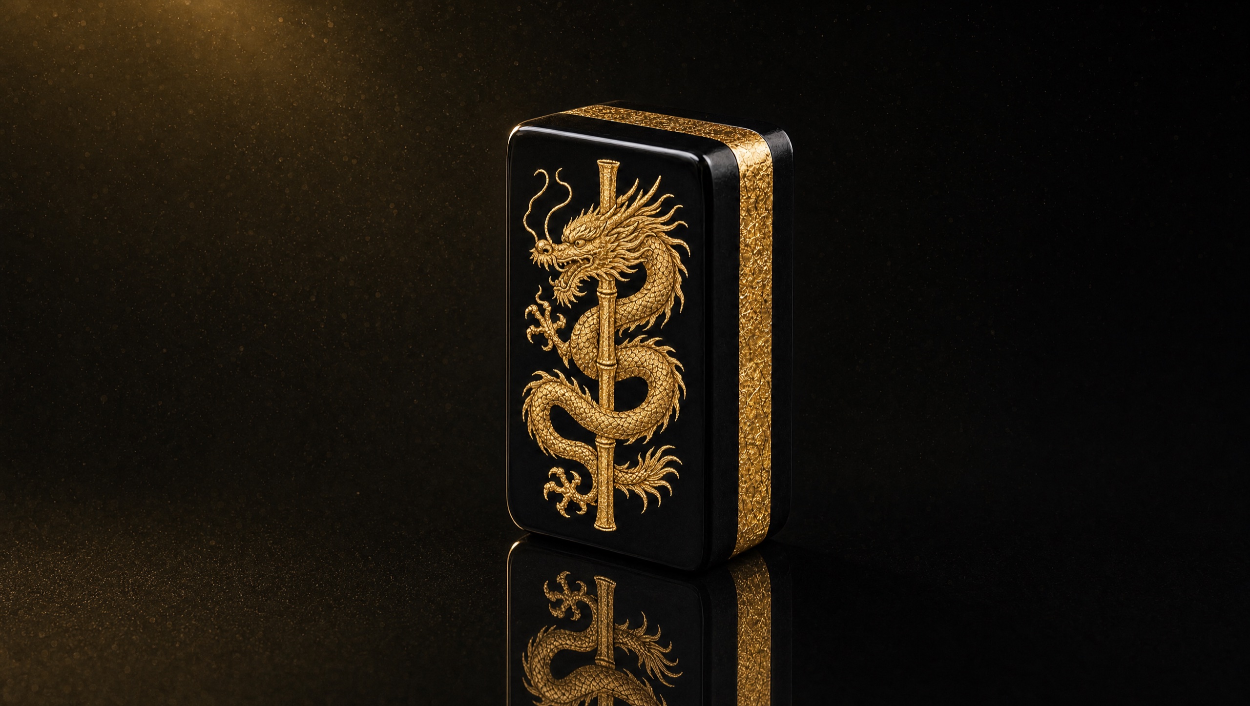 A single BODE tile in black lacquer with gold bands, standing on black lacquer