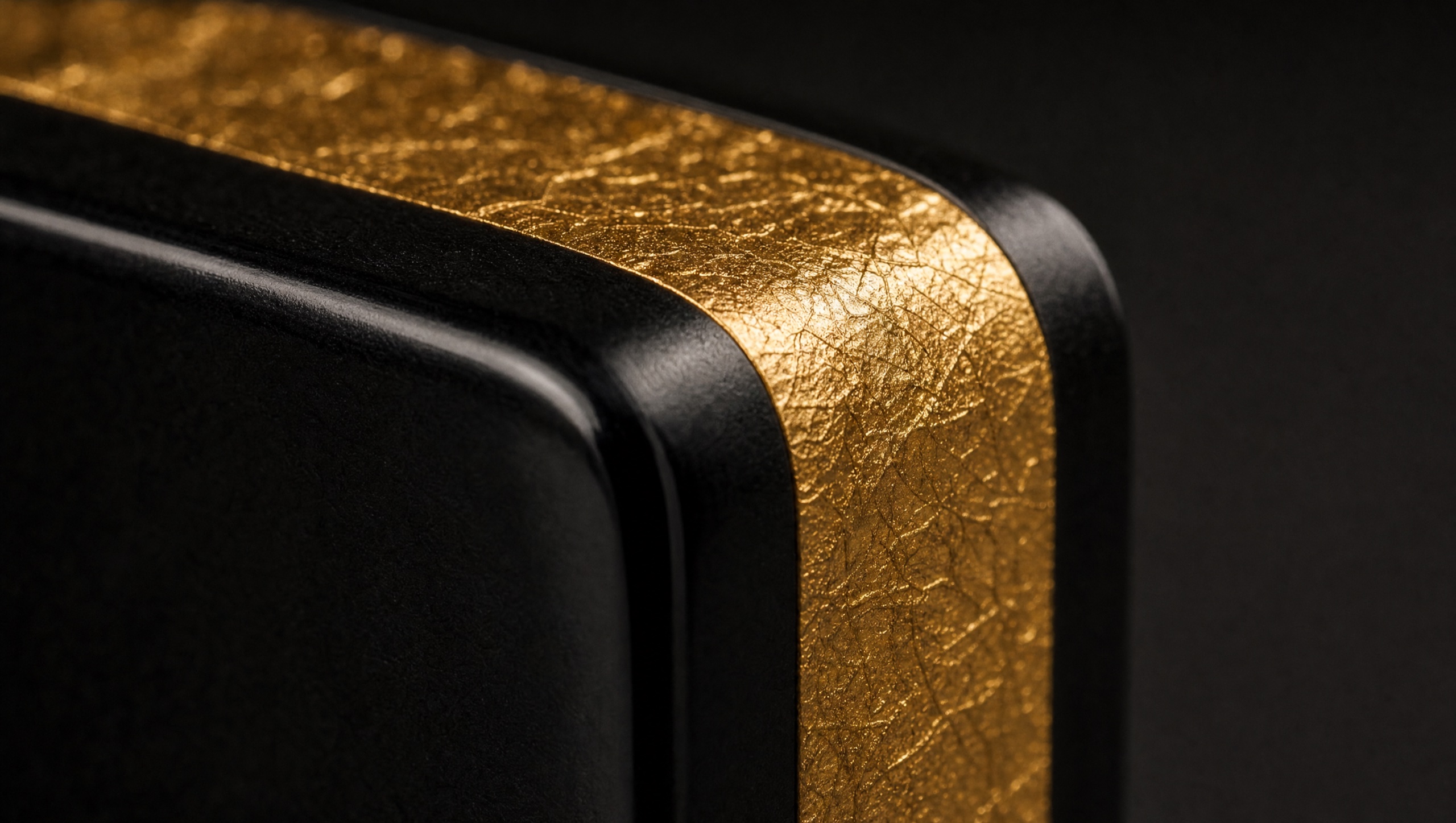 Macro of the chased gold band meeting black lacquer