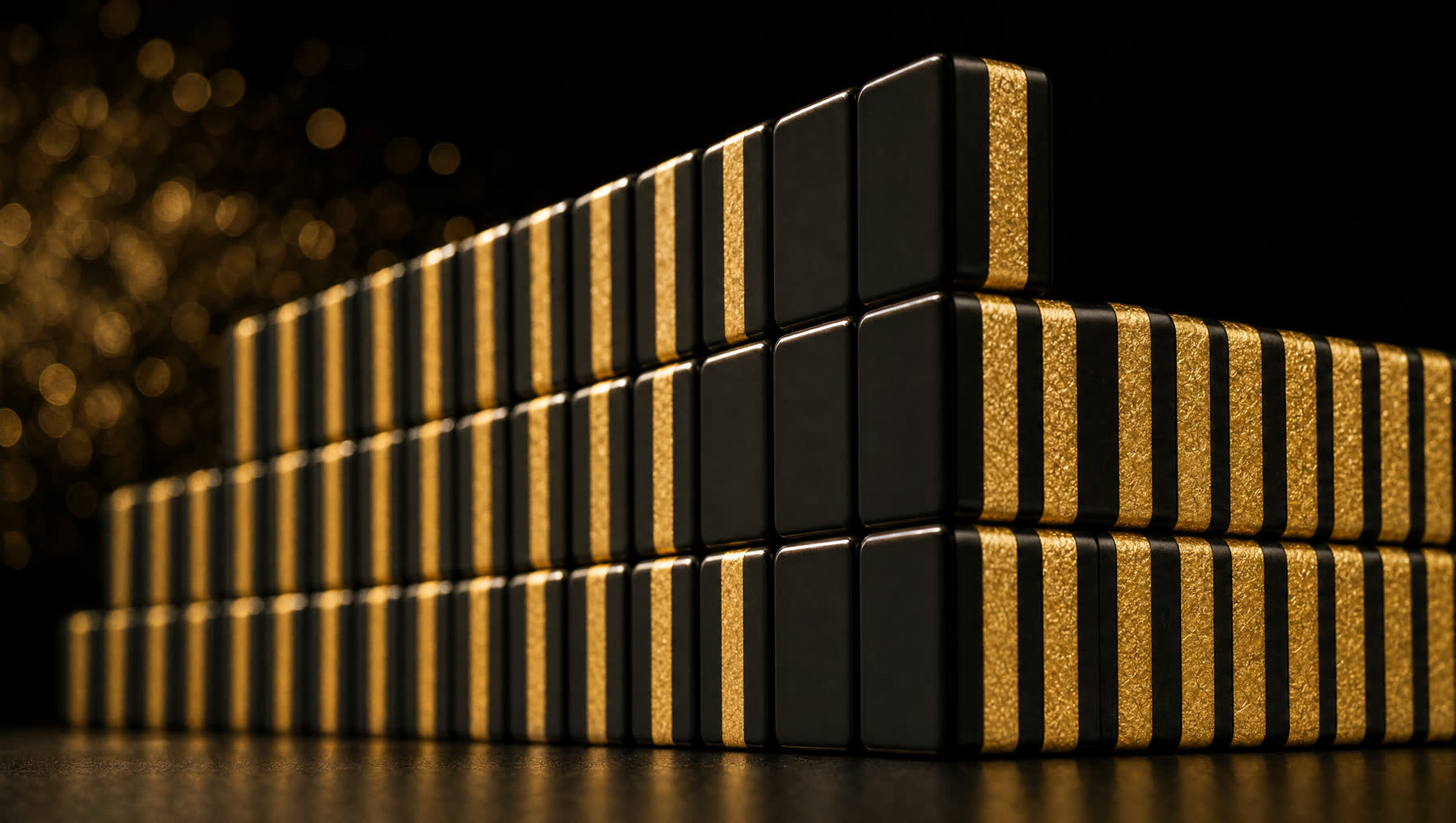 A wall of BODE tiles showing their gold-banded sides